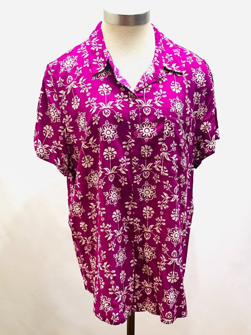 NWT CROFT&BARROW Women Short Sleeve Button Down Collared Floral Shirt Size XXL